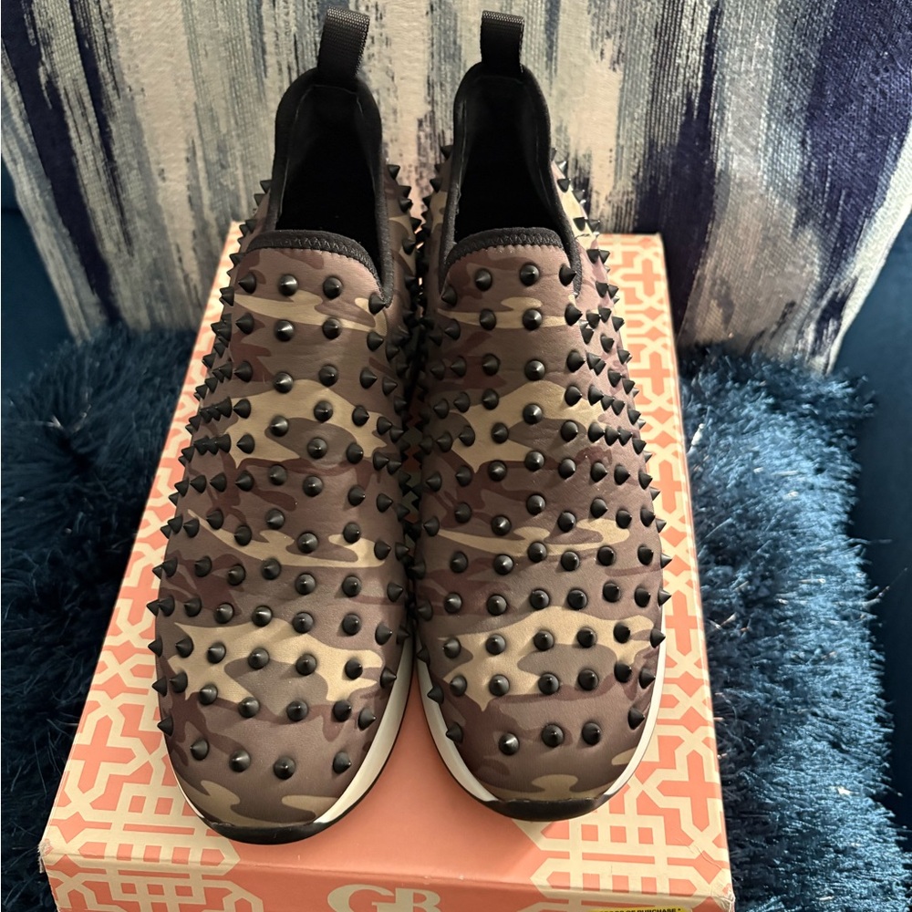 Studded Camouflage Slip-On Shoes